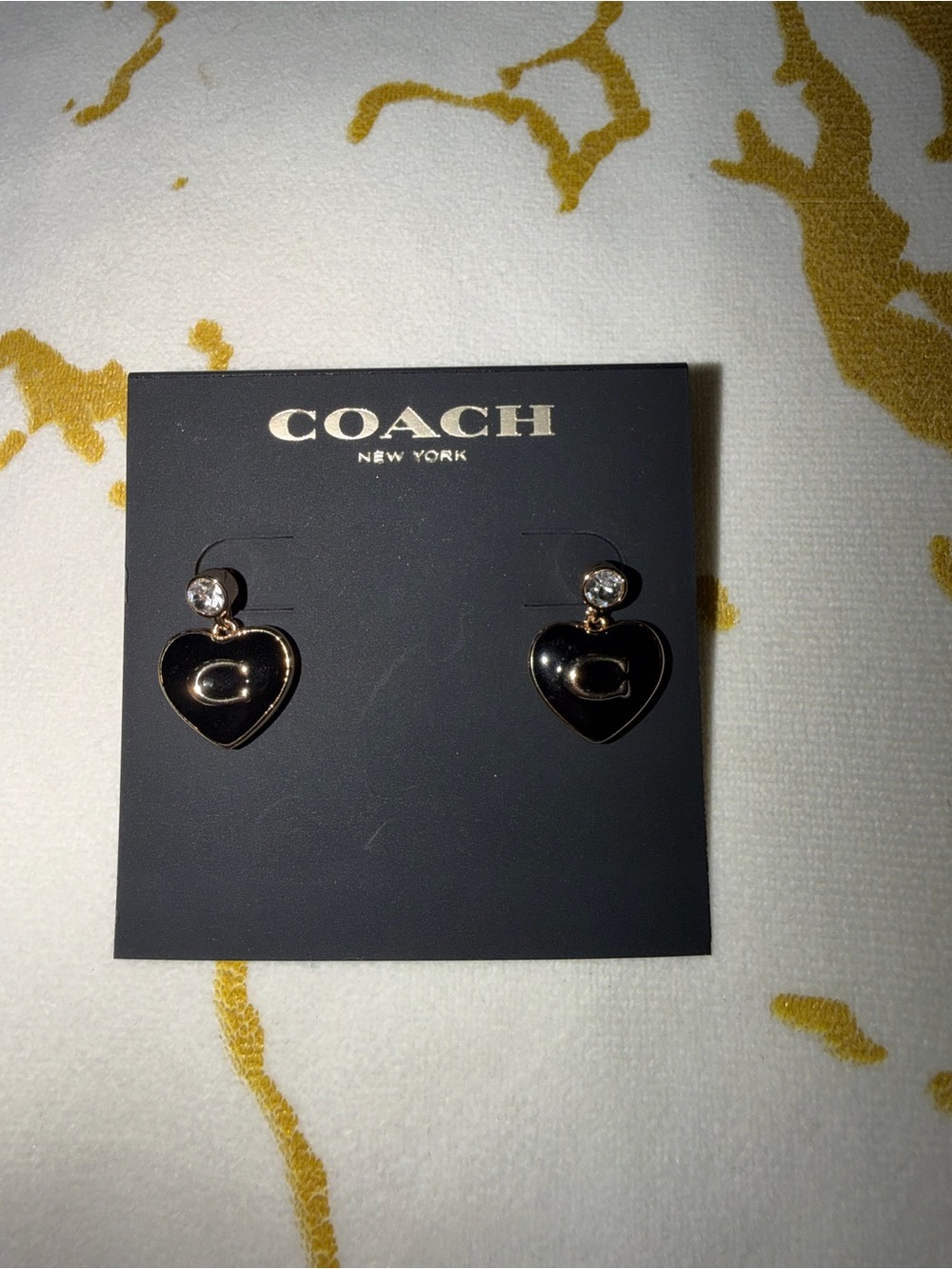 Coach Black and Gold Heart Drop Earrings